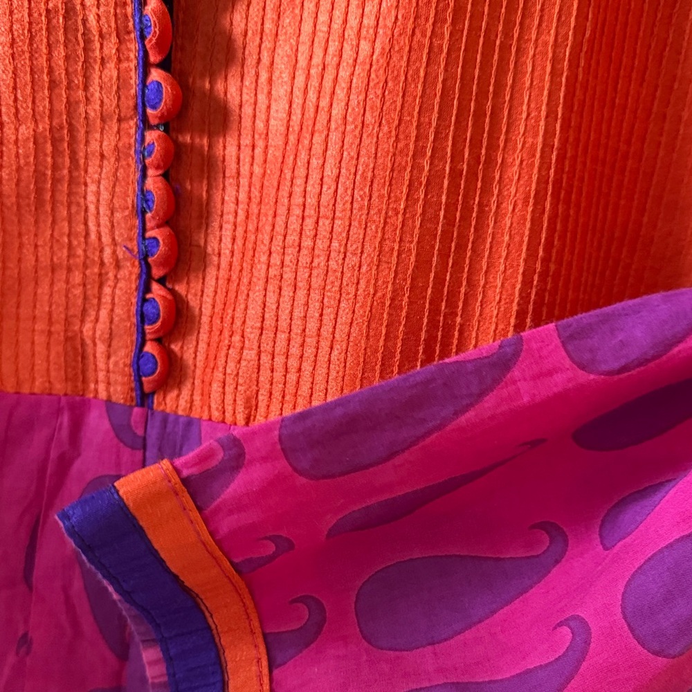 Tejoo’s Pink and Orange Maxi Long Sleeve Collared Button up A-Line Dress Size L - Picture 13 of 16